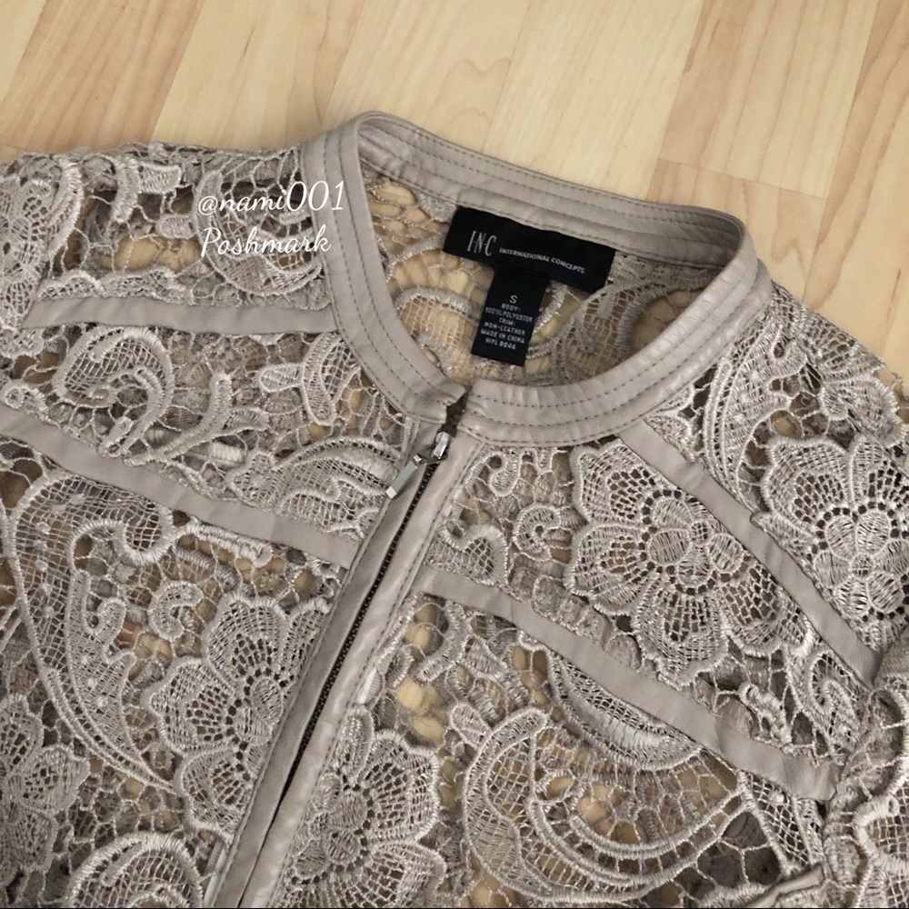 INC Lace Jacket Faux Leather Trim BEIGE COLOR - Picture 6 of 7